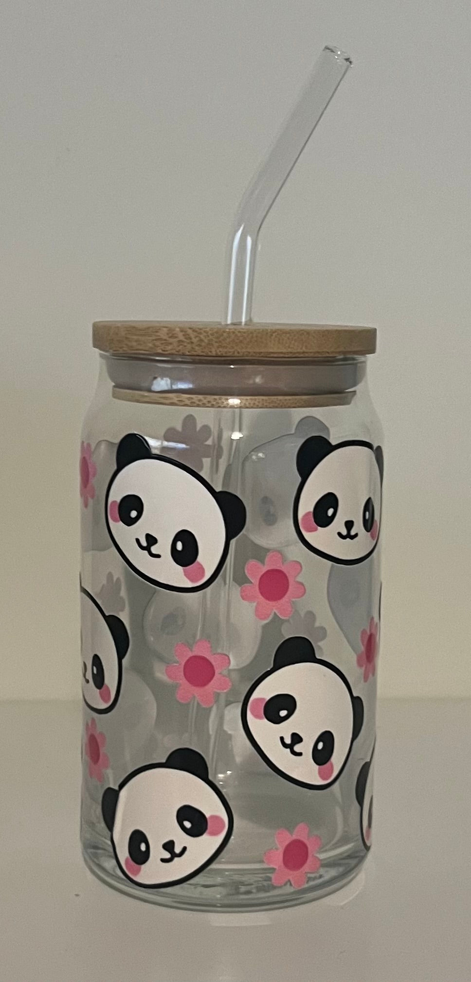 Glass cans with straw & bamboo lids