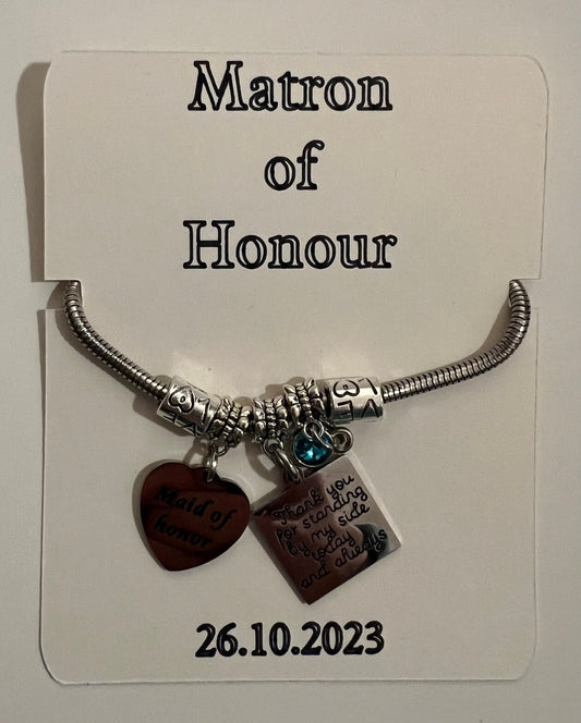 Maid of Honour, Matron of Honour bracelet holder. Bracelet NOT INCLUDED.