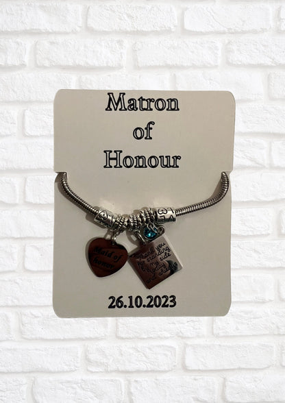 Maid of Honour, Matron of Honour bracelet holder. Bracelet NOT INCLUDED.