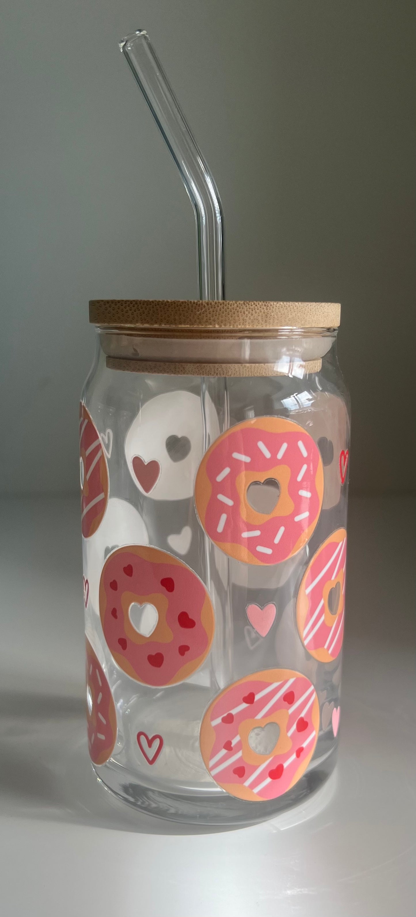 Glass cans with straw & bamboo lids