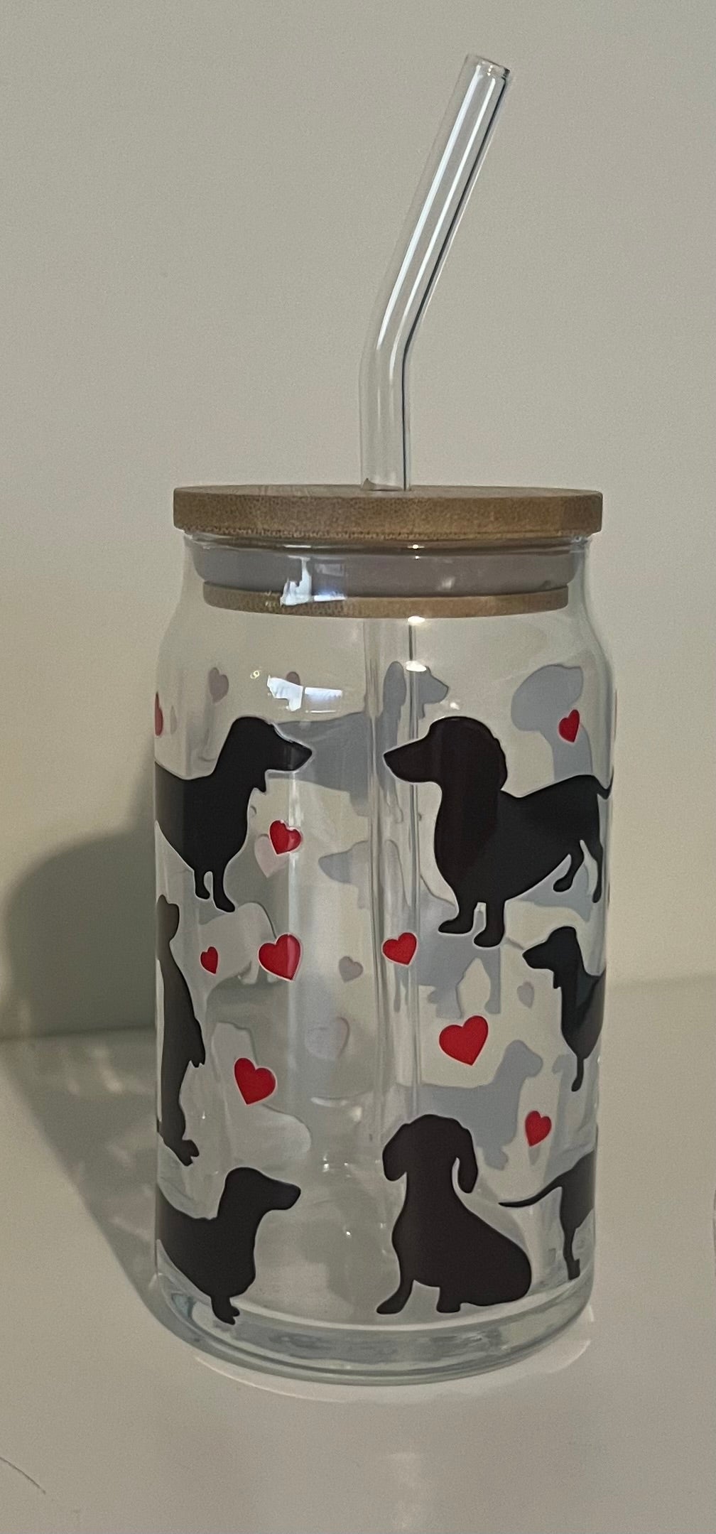 Glass cans with straw & bamboo lids