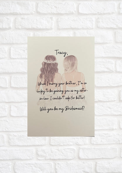Sister-In-Law Bridesmaid Proposal Card with envelope | Maid Of Honour | Bridesmaid | Sister-In-Law | Flower Girl | Matron Of Honour