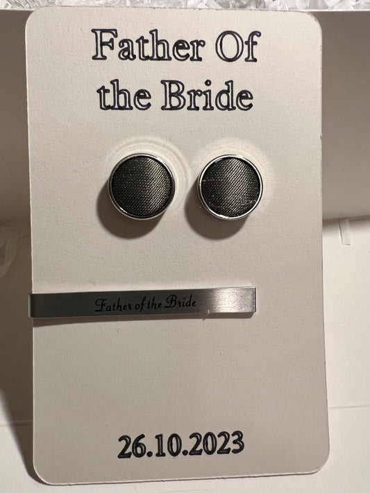 Father of the Bride, Father of the Groom, tie clip and cufflink card holder. Cufflinks and tie clips NOT INCLUDED.