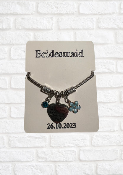 Personalised bracelet holder for bridesmaids and maid of honour. BRACELET NOT INCLUDED.